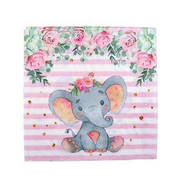 Set 20 De Servetele De Masa, Imprimeu Elefant, Din Hartie