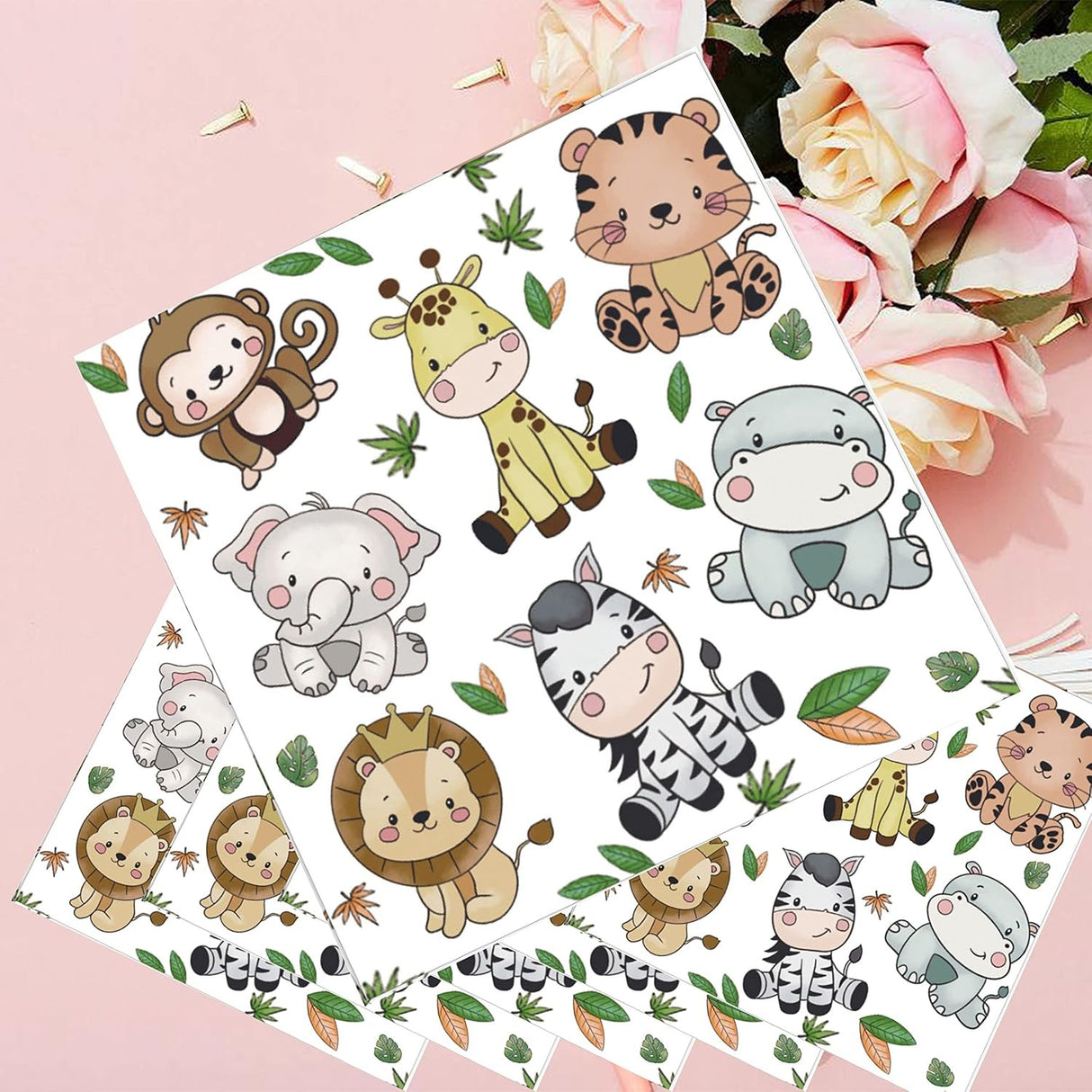 Set 20 de Servetele de Masa, Flippy, Imprimeu Jungle, din Hartie, 16.5 x 16.5 cm, Multicolor