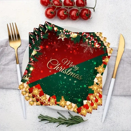 Set 20 De Servetele De Masa, Merry Christmas, Tematica Craciun, 16.5 Cm, /Rosu - vivimall.ro