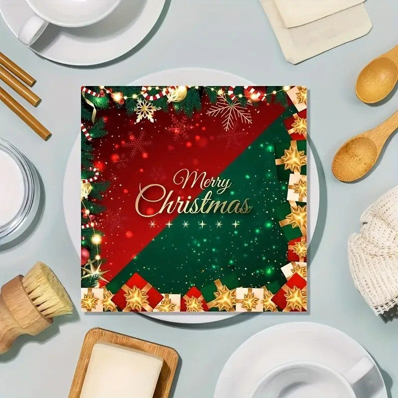 Set 20 De Servetele De Masa, Merry Christmas, Tematica Craciun, 16.5 Cm, /Rosu - vivimall.ro