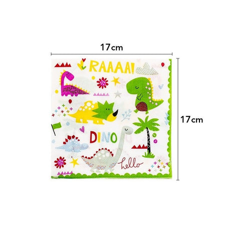Set 20 Servetele de Masa, Flippy, Colectia Dino Park, 17 x 17 cm, din Hartie, Multicolor