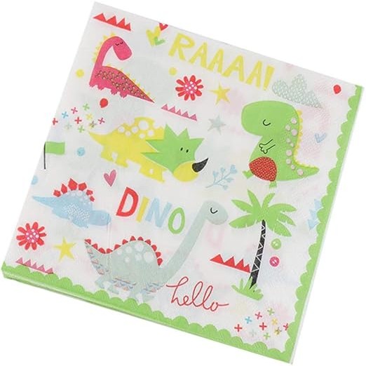 Set 20 Servetele de Masa, Flippy, Colectia Dino Park, 17 x 17 cm, din Hartie, Multicolor