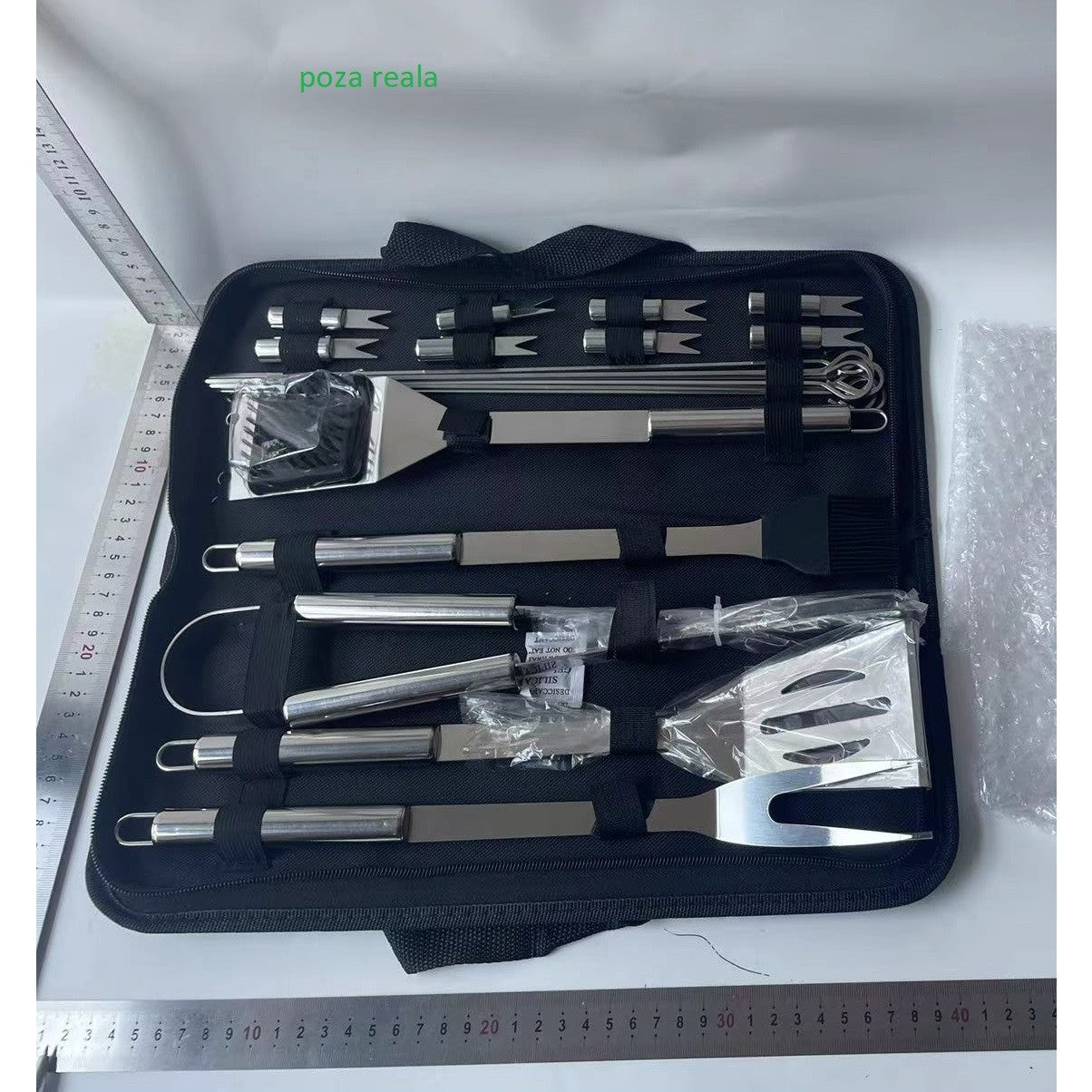 Set 20 Ustensile pentru Gratar, Vivimall, din Otel Inoxidabil, Geanta Oxford, Argintiu - vivimall.ro