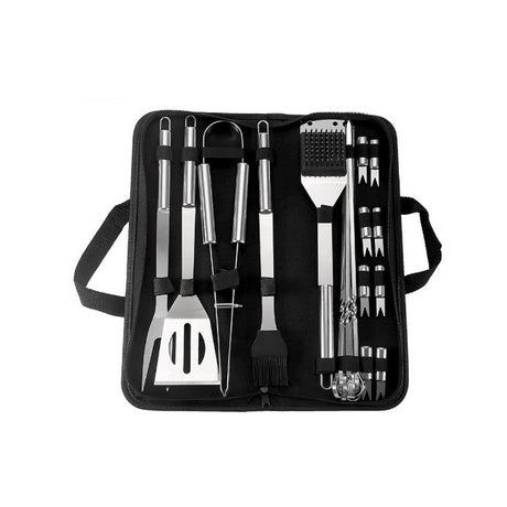 Set 20 Ustensile Pentru Gratar, Din Otel Inoxidabil, Geanta Oxford, Argintiu - vivimall.ro
