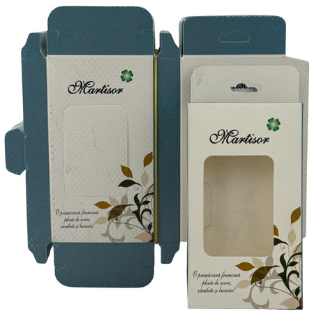 Set 200 Bucati Ambalaje de Carton pentru Martisoare, Vivimall, Cutii Brosa, Model Floral, Alb-Albastru - vivimall.ro