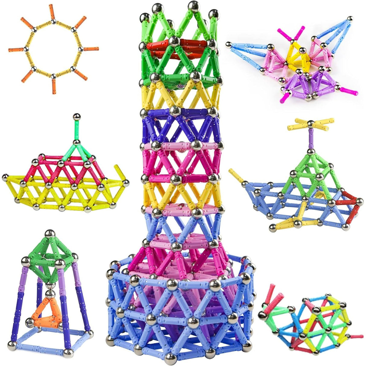 Set 206 Piese Betisoare Magnetice, Vivimall, din Plastic/Magnet, +3 Ani, Multicolor - vivimall.ro