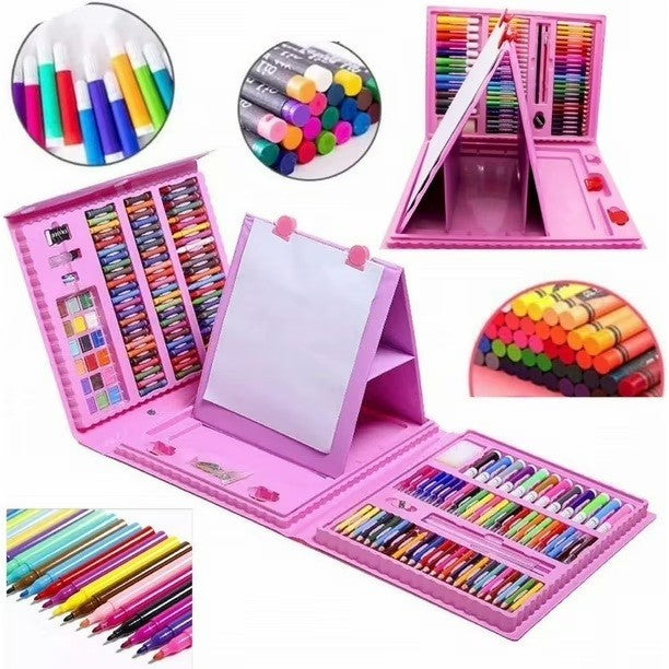Set 208 Piese, Complet pentru Pictura si Desen, Flippy, Tip Servieta, 3-12 Ani, 32 x 27 x 5 cm, Roz