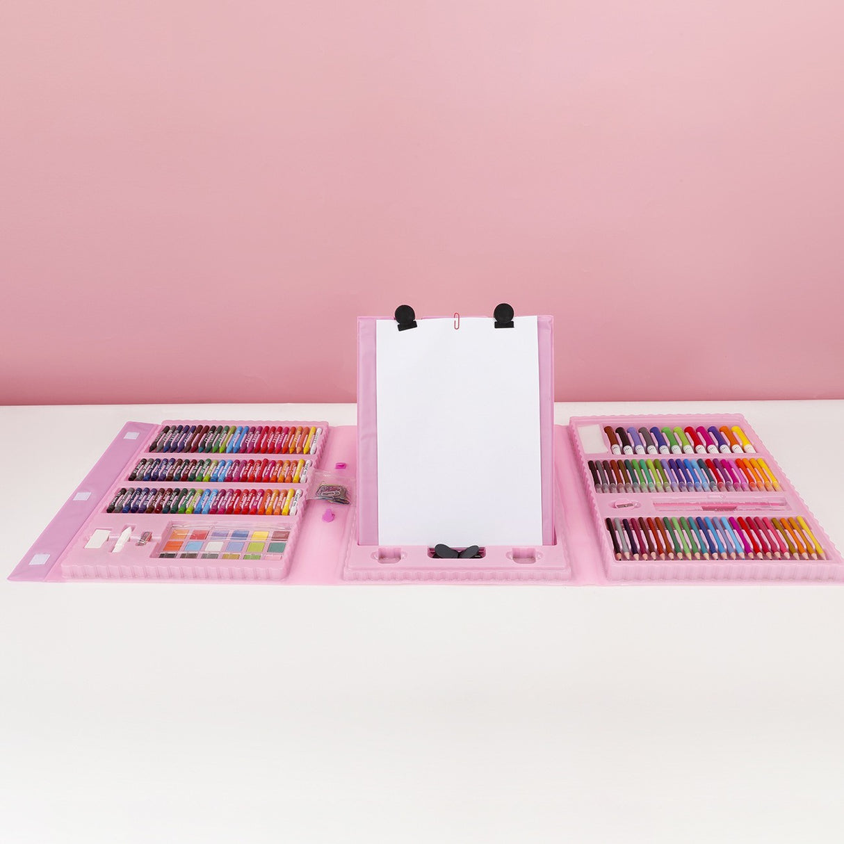 Set 208 Piese, Complet pentru Pictura si Desen, Flippy, Tip Servieta, 3-12 Ani, 32 x 27 x 5 cm, Roz