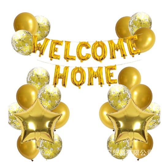 Set Baloane Folie Si Latex, Welcome Home, 22 De Piese, 20 Baloane Latex, 2 Baloane Stea Folie, 1 Set Welcome Home