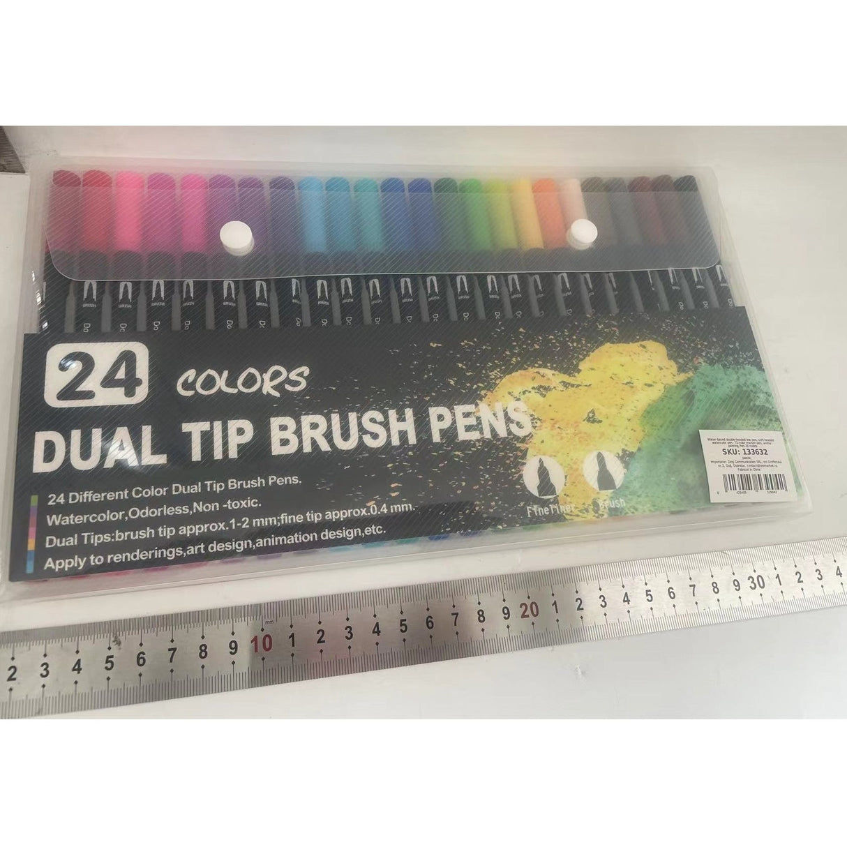 Set 24 Carioci, Pe Baza De Apa, 2 Tipuri De Varf, 1-2 Mm, 0.4 Mm, Corp Carioca Negru, Din Plastic - vivimall.ro