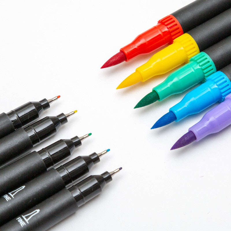 Set 24 Carioci, Pe Baza De Apa, 2 Tipuri De Varf, 1-2 Mm, 0.4 Mm, Corp Carioca Negru, Din Plastic - vivimall.ro