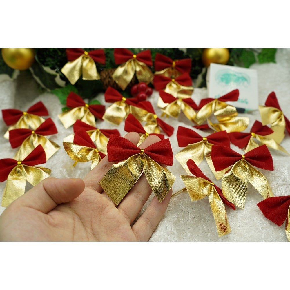 Set 24 fundite pentru brad, Rosii-Aurii , 5 x 6 cm, din poliester, Flippy - vivimall.ro