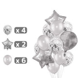 Set 25 De Baloane Din Folie Metalizata Si Latex, Figurine 2 Stele, 4 Baloane Confetti, 13 Litere, 6 Latex, Model Happy Birthday, Tema Aniversare, 40 Cm, Ambalaj Individual, Pai Inclus, Umflare Cu Aer Sau Heliu