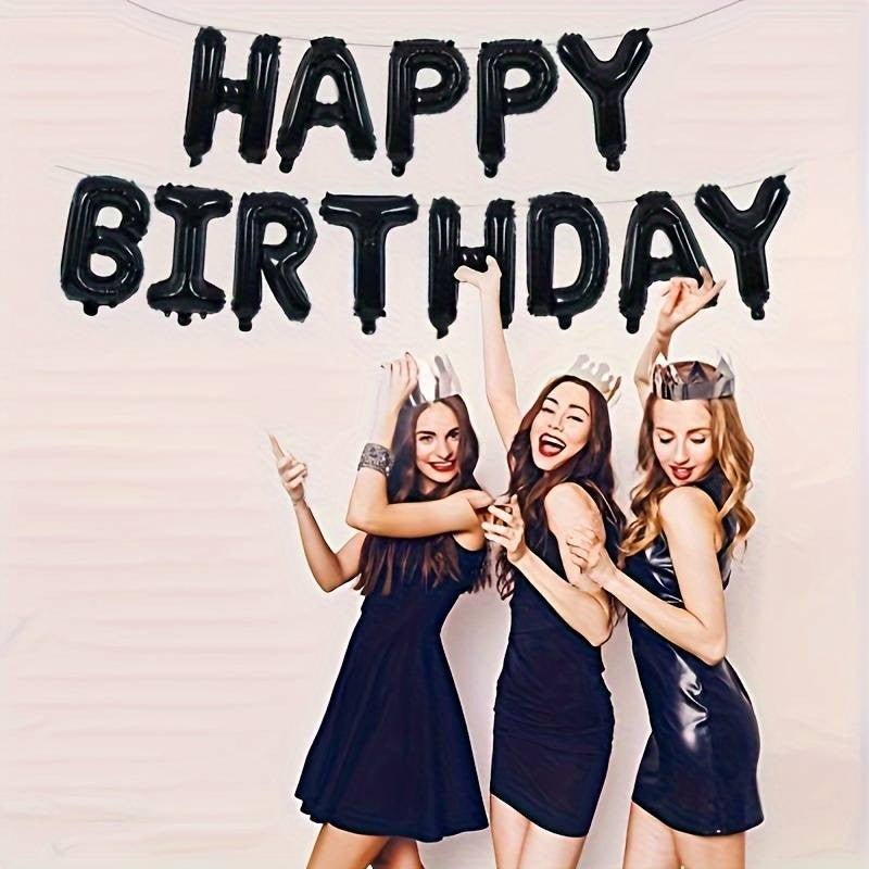 Set 25 De Baloane Din Folie Metalizata Si Latex, Figurine 2 Stele, 4 Baloane Confetti, 13 Litere, 6 Latex, Model Happy Birthday, Tema Aniversare, 40 Cm, Ambalaj Individual, Pai Inclus, Umflare Cu Aer Sau Heliu