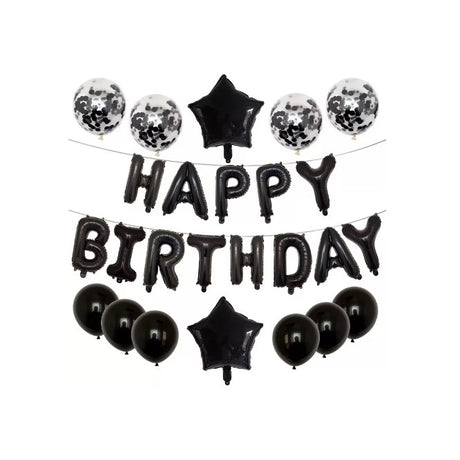 Set 25 De Baloane Din Folie Metalizata Si Latex, Figurine 2 Stele, 4 Baloane Confetti, 13 Litere, 6 Latex, Model Happy Birthday, Tema Aniversare, 40 Cm, Ambalaj Individual, Pai Inclus, Umflare Cu Aer Sau Heliu