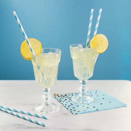 Set 25 Paie, Flippy, din Hartie, 20 cm, Model cu Dungi, Alb/Albastru