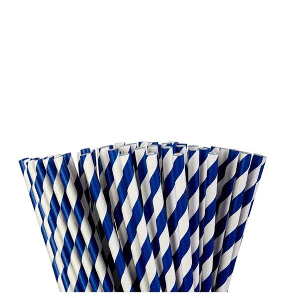Set 25 Paie, Flippy, din Hartie, 20 cm, Model cu Dungi, Alb/Albastru Inchis