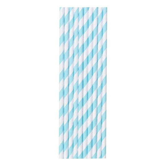 Set 25 Paie, Vivimall, din Hartie, 20 cm, Model cu Dungi, Alb/Albastru - vivimall.ro