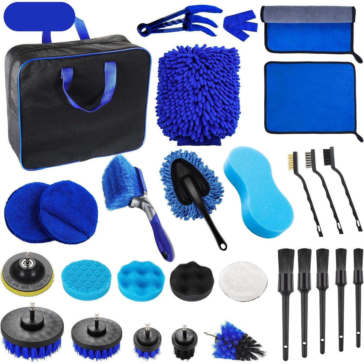 Set 29 Accesorii Pentru Curatare Auto, Din Pp Si Microfibra, Interior/Exterior, /Negru
