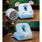 Set 2in1 Patura Microfibra si Perna din Spuma, Flippy, pentru Birou, Calatorii, Pauze, Model Elefant, Microfibra, 1x1.7 m, 30x35x30 cm, Albastru