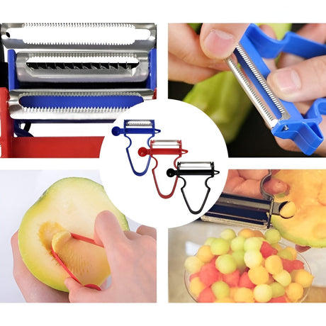 Set 3 Accesorii De Decojire, Razuire Si Feliere, Pentru Legume Si Fructe, Negru-Rosu-Albastru - vivimall.ro