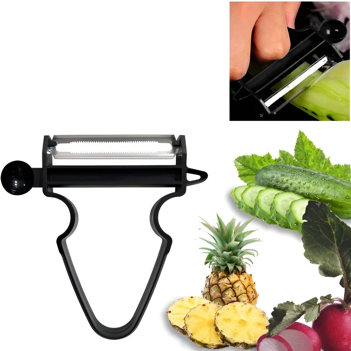 Set 3 Accesorii De Decojire, Razuire Si Feliere, Pentru Legume Si Fructe, Negru-Rosu-Albastru - vivimall.ro