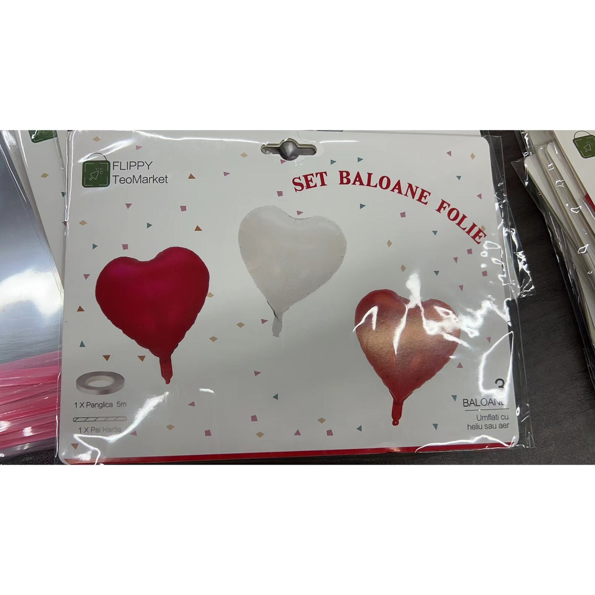 Set 3 Baloane Din Folie Metalizata, Tema Ziua Indragostitilor, 45 Cm, 2 Rosii, 1 , Ambalaj Individual, Pai Inclus, Umflare Cu Aer Sau Heliu, /Rosu - vivimall.ro