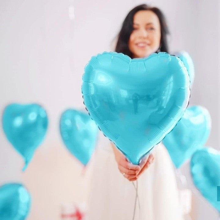 Set 3 Baloane din Folie Metalizata, Flippy, Figurina Inima, Tema Ziua Indragostitilor, 45 cm, Ambalaj Individual, Pai Inclus, Umflare cu Aer sau Heliu, Albastru/Argintiu