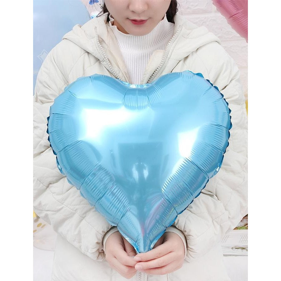 Set 3 Baloane din Folie Metalizata, Flippy, Figurina Inima, Tema Ziua Indragostitilor, 45 cm, Ambalaj Individual, Pai Inclus, Umflare cu Aer sau Heliu, Albastru/Argintiu