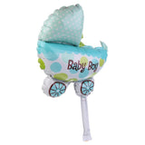 Set 3 Baloane Din Folie Metalizata, Figurine Carucior, Inima, Fundita, Tema Botez, 45 Cm, Ambalaj Individual, Pai Inclus, Umflare Cu Aer Sau Heliu - vivimall.ro