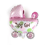 Set 3 Baloane Din Folie Metalizata, Figurine Carucior, Inima, Fundita, Tema Botez, 45 Cm, Ambalaj Individual, Pai Inclus, Umflare Cu Aer Sau Heliu - vivimall.ro