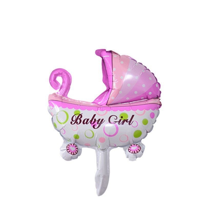 Set 3 Baloane Din Folie Metalizata, Figurine Carucior, Inima, Fundita, Tema Botez, 45 Cm, Ambalaj Individual, Pai Inclus, Umflare Cu Aer Sau Heliu - vivimall.ro