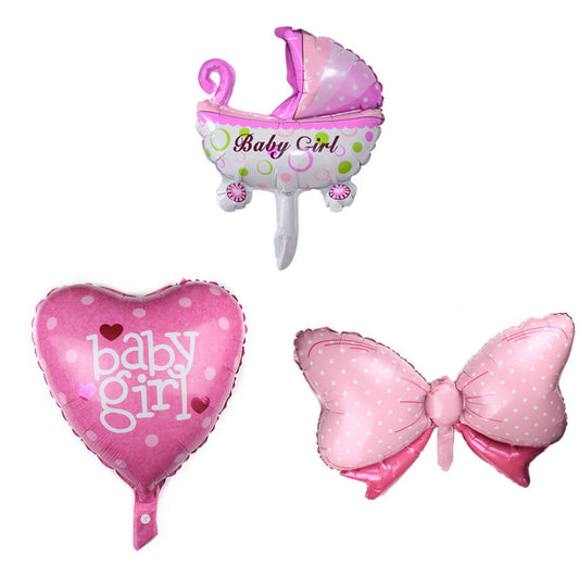 Set 3 Baloane Din Folie Metalizata, Figurine Carucior, Inima, Fundita, Tema Botez, 45 Cm, Ambalaj Individual, Pai Inclus, Umflare Cu Aer Sau Heliu - vivimall.ro