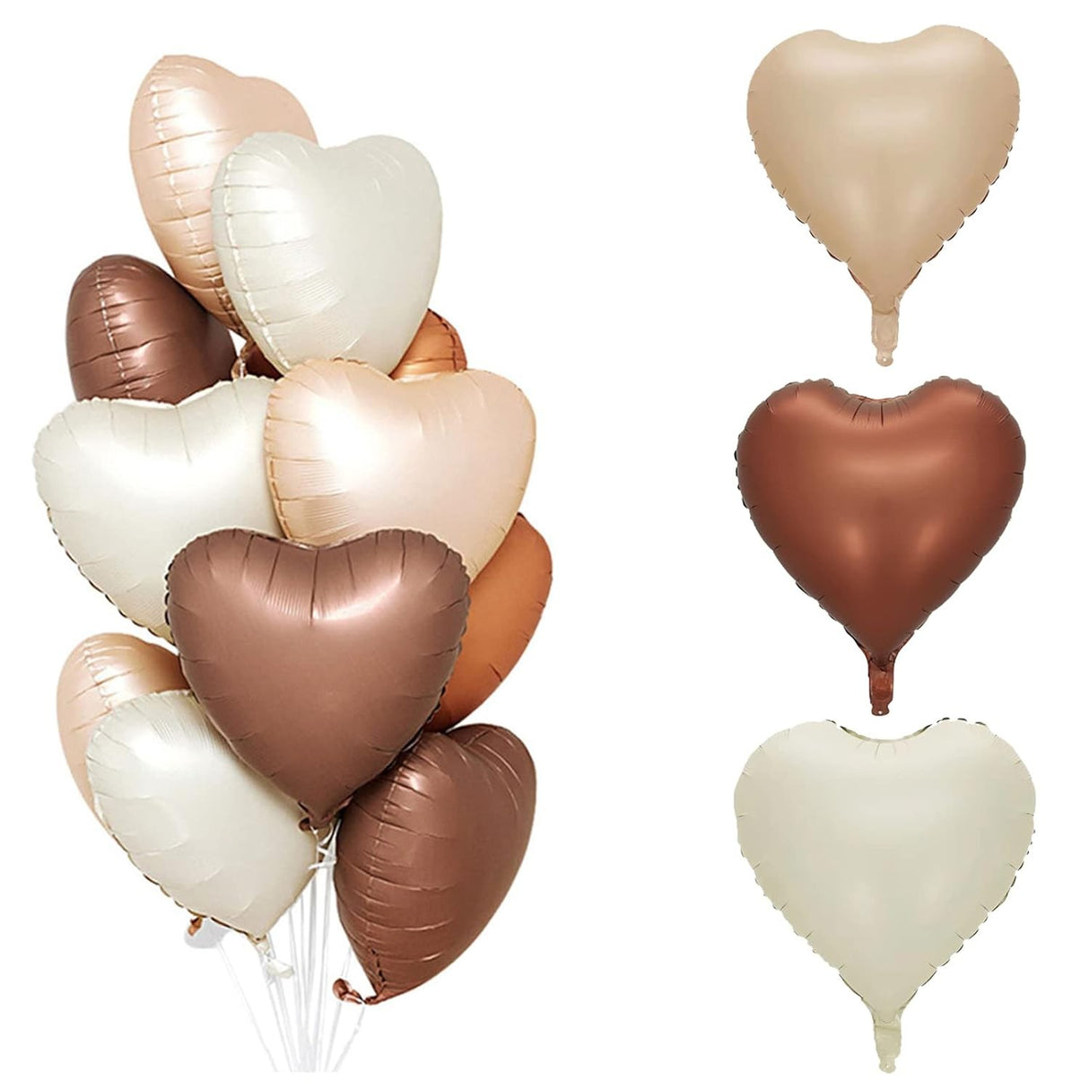 Set 3 Baloane Din Folie Metalizata, Figurine Inimi, Tema Ziua Indragostitilor, 45 Cm, Ambalaj Individual, Pai Inclus, Umflare Cu Aer Sau Heliu, Crem/ - vivimall.ro