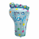 Set 3 Baloane din Folie Metalizata, Vivimall, Figurine Picior 46x79 cm, Inima 45cm, Stea 45cm, Model It's a Boy, Tema Gender Reveal, Ambalaj Individual, Pai Inclus, Umflare cu Aer sau Heliu, Albastru - vivimall.ro