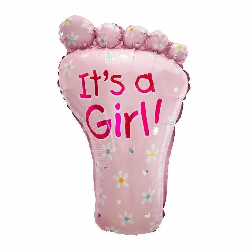 Set 3 Baloane din Folie Metalizata, Vivimall, Figurine Picior 46x79 cm, Inima 45 cm, Stea 45cm, Model It's a Girl, Tema Gender Reveal, Ambalaj Individual, Pai Inclus, Umflare cu Aer sau Heliu, Roz - vivimall.ro