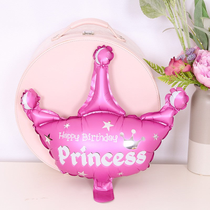 Set 3 Baloane Din Folie Metalizata, Figurine Coroana Si Stea, 40 Cm, Ambalaj Individual, Pai Inclus, Umflare Cu Aer Sau Heliu - vivimall.ro