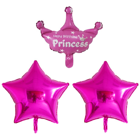 Set 3 Baloane Din Folie Metalizata, Figurine Coroana Si Stea, 40 Cm, Ambalaj Individual, Pai Inclus, Umflare Cu Aer Sau Heliu - vivimall.ro