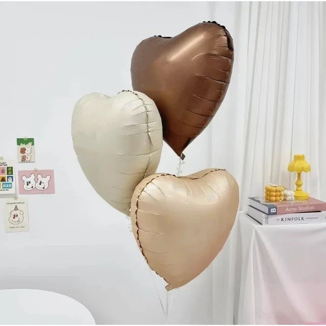 Set 3 Baloane Din Folie Metalizata, Figurine Inimi, Tema Ziua Indragostitilor, 45 Cm, Ambalaj Individual, Pai Inclus, Umflare Cu Aer Sau Heliu, Crem/ - vivimall.ro