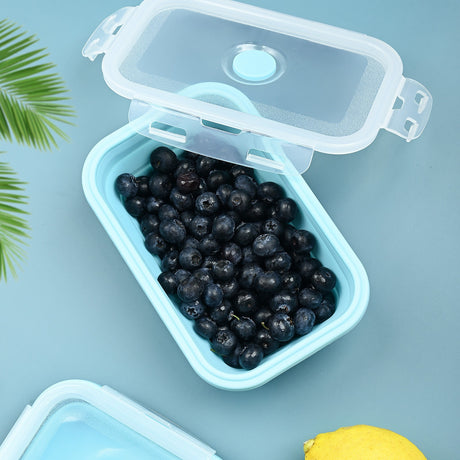 Set 3 Caserole Pliabile Din Silicon, Rezistenta La Temperaturi Ridicate, Usor De Depozitat Si Curatat, 350/500/800 Ml, Utilizare In Cuptorul Cu Microunde, Albastra - vivimall.ro