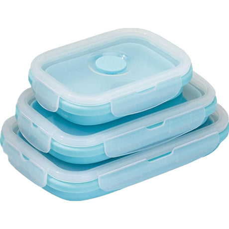 Set 3 Caserole Pliabile Din Silicon, Rezistenta La Temperaturi Ridicate, Usor De Depozitat Si Curatat, 350/500/800 Ml, Utilizare In Cuptorul Cu Microunde, Albastra - vivimall.ro