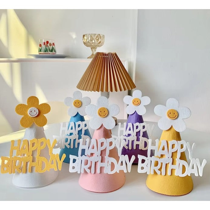 Set 3 Coifuri Happy Birthday, Vivimall, pentru Petrecere, Tematica Aniversare, cu Floare din Spuma, Multicolor - vivimall.ro