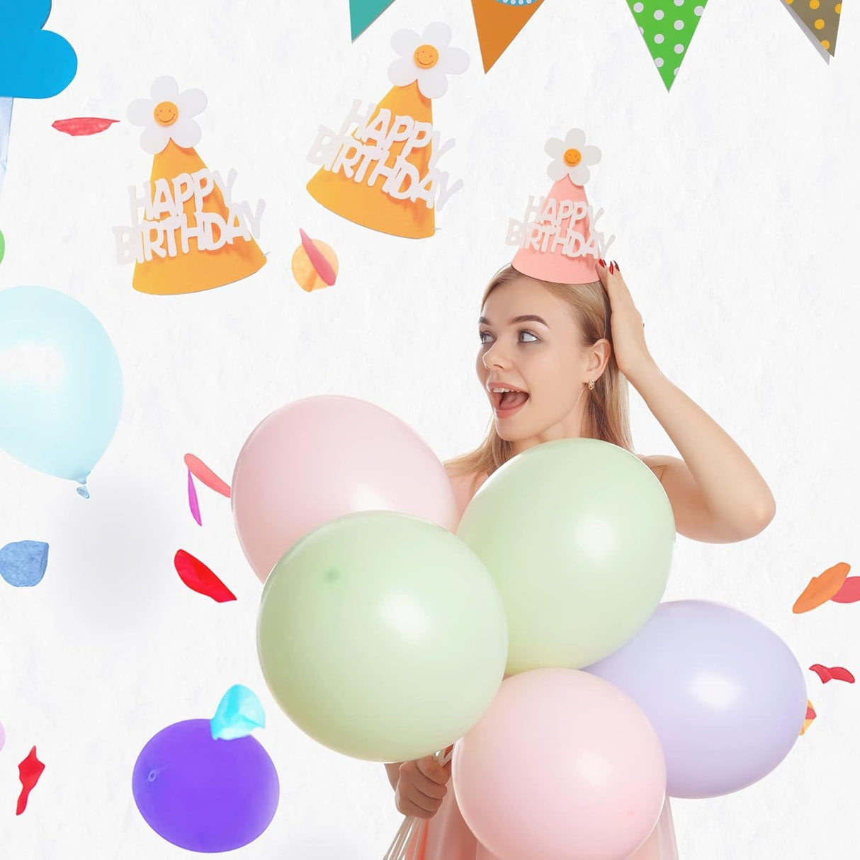 Set 3 Coifuri Happy Birthday, Pentru Petrecere, Tematica Aniversare, Cu Floare Din Spuma - vivimall.ro