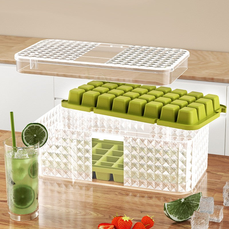 Set 3 Forme Pentru Gheata Si O Caserola Pentru Depozitare 96 De Cuburi, Verde - vivimall.ro