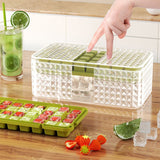 Set 3 Forme Pentru Gheata Si O Caserola Pentru Depozitare 96 De Cuburi, Verde - vivimall.ro