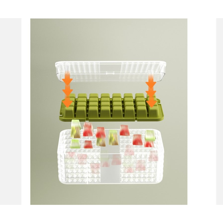 Set 3 Forme Pentru Gheata Si O Caserola Pentru Depozitare 96 De Cuburi, Verde - vivimall.ro