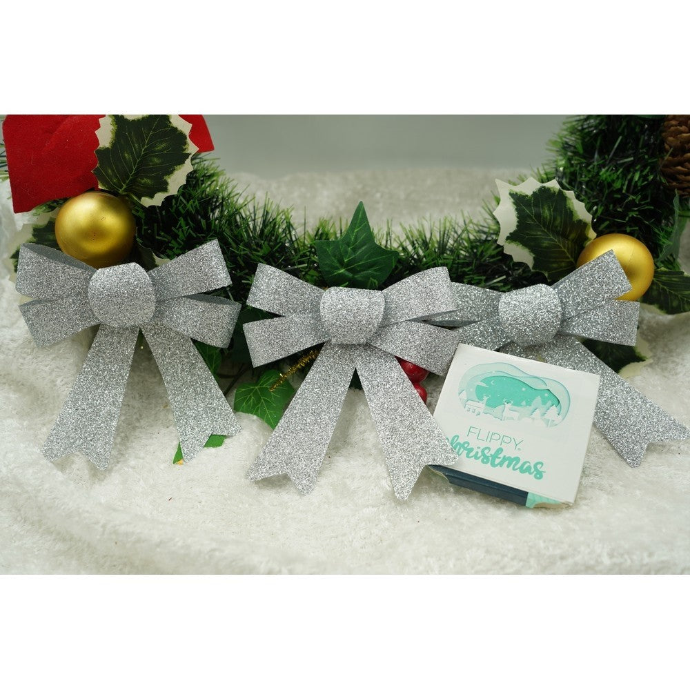 Set 3 fundite pentru brad, Argintii, cu sclipici, 10 x 11 cm, din poliester, Flippy - vivimall.ro