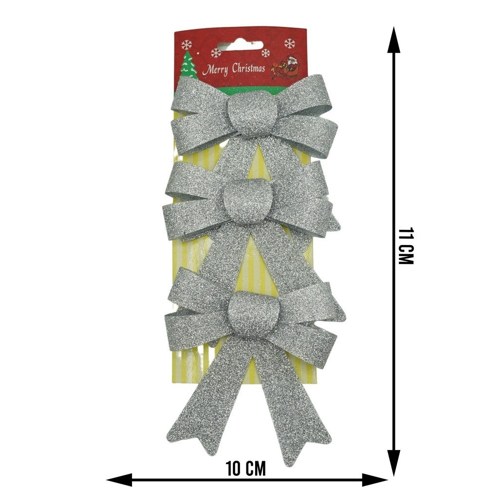 Set 3 fundite pentru brad, Argintii, cu sclipici, 10 x 11 cm, din poliester, Flippy - vivimall.ro