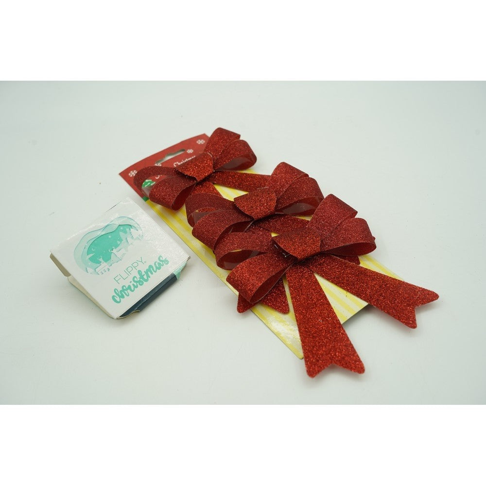 Set 3 Fundite Pentru Brad, Rosii, Cu Sclipici, Din Poliester
