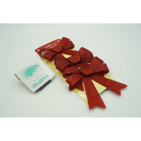 Set 3 Fundite Pentru Brad, Rosii, Cu Sclipici, Din Poliester
